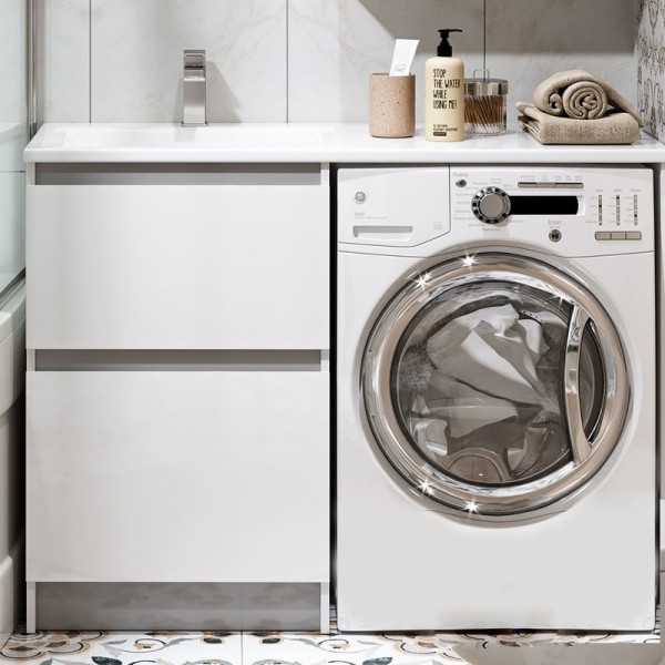 Тумба с раковиной Alavann Soft Silver 120 L под стиральную машину, белая