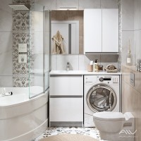 Тумба с раковиной Alavann Soft Silver 120 L под стиральную машину, белая