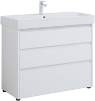 Тумба с раковиной Aquanet Nova Lite 100 напольная, белая, 3 ящика