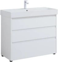 Тумба с раковиной Aquanet Nova Lite 100 напольная, белая, 3 ящика