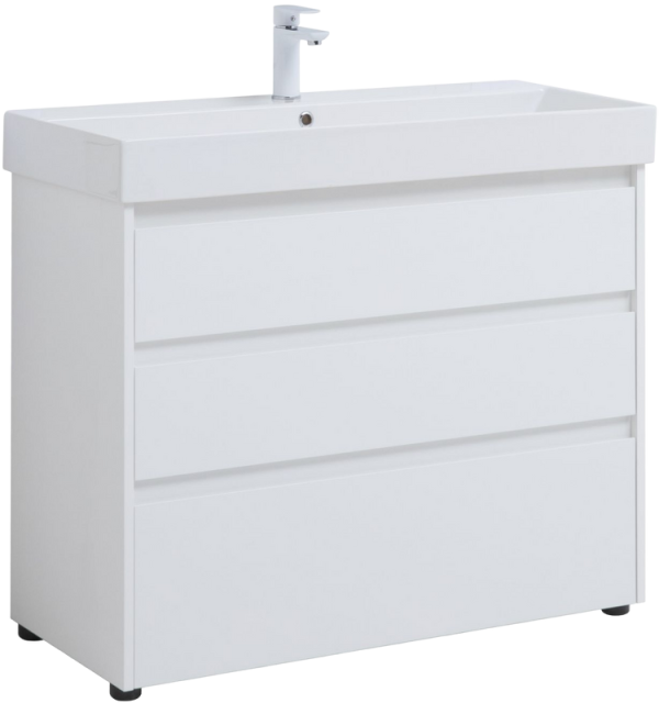 Тумба с раковиной Aquanet Nova Lite 100 напольная, белая, 3 ящика