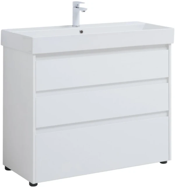 Тумба с раковиной Aquanet Nova Lite 100 напольная, белая, 3 ящика