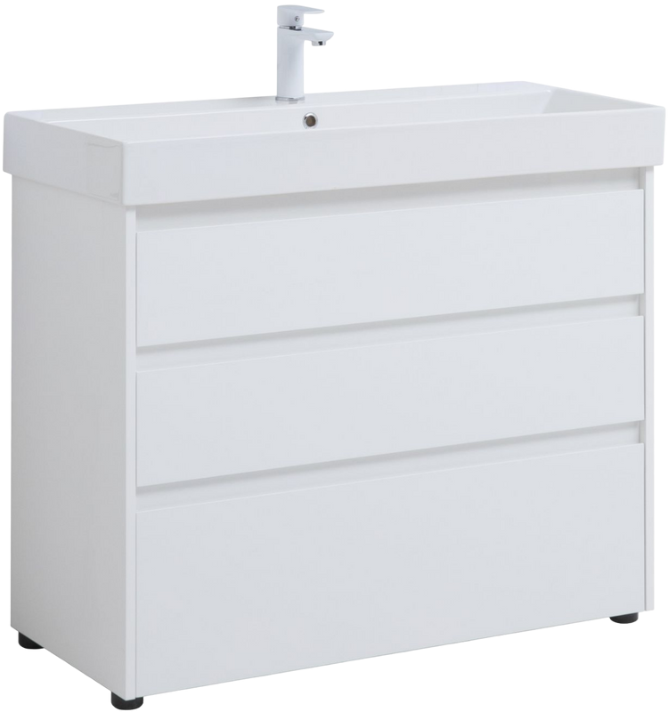 Тумба с раковиной Aquanet Nova Lite 100 напольная, белая, 3 ящика