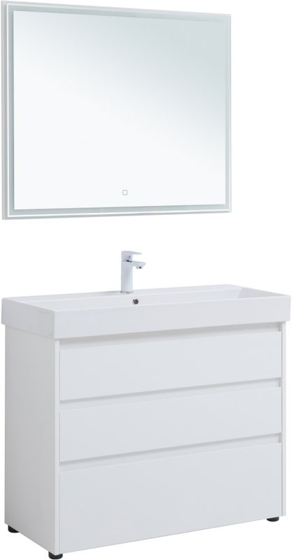 Тумба с раковиной Aquanet Nova Lite 100 напольная, белая, 3 ящика