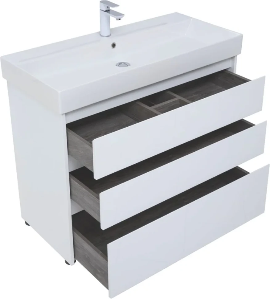 Тумба с раковиной Aquanet Nova Lite 100 напольная, белая, 3 ящика