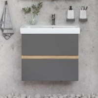 Тумба с раковиной SanStar Graffa 60 подвесная, дуб вотан, графит софт, раковина Фест