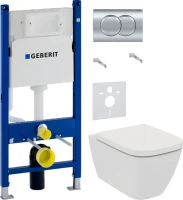 Комплект Унитаз подвесной Ideal Standard I Life B T461401 безободковый, euro white + Крышка T468301 с микролифтом, euro white + Инсталляция Geberit Duofix Delta 458.149.21.1 с кнопкой смыва, хром + Звукоизоляция