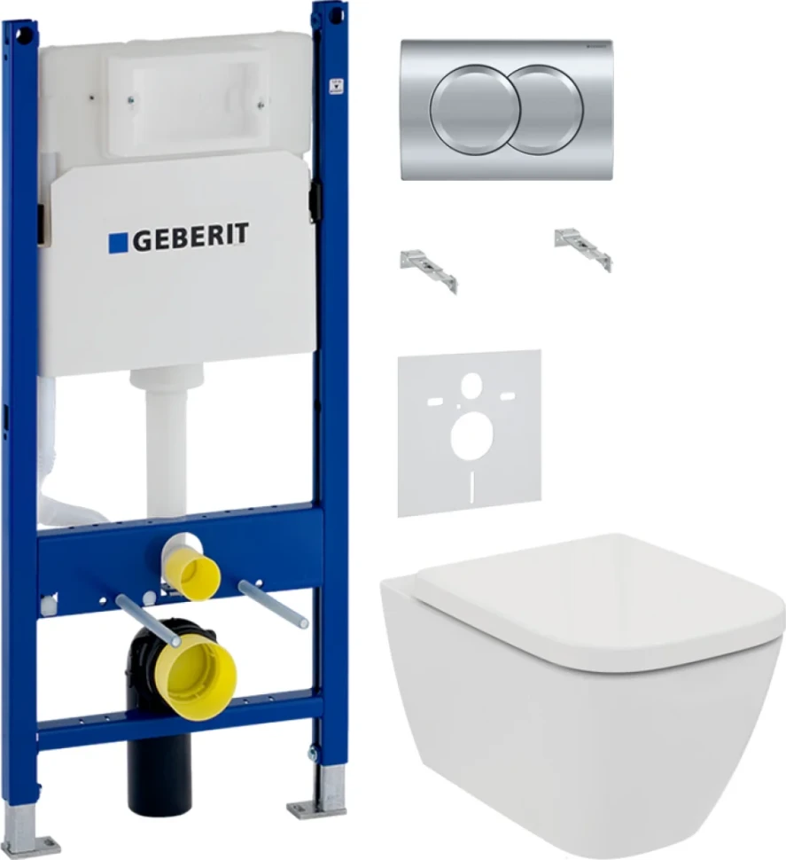 Комплект Унитаз подвесной Ideal Standard I Life B T461401 безободковый, euro white + Крышка T468301 с микролифтом, euro white + Инсталляция Geberit Duofix Delta 458.149.21.1 с кнопкой смыва, хром + Звукоизоляция