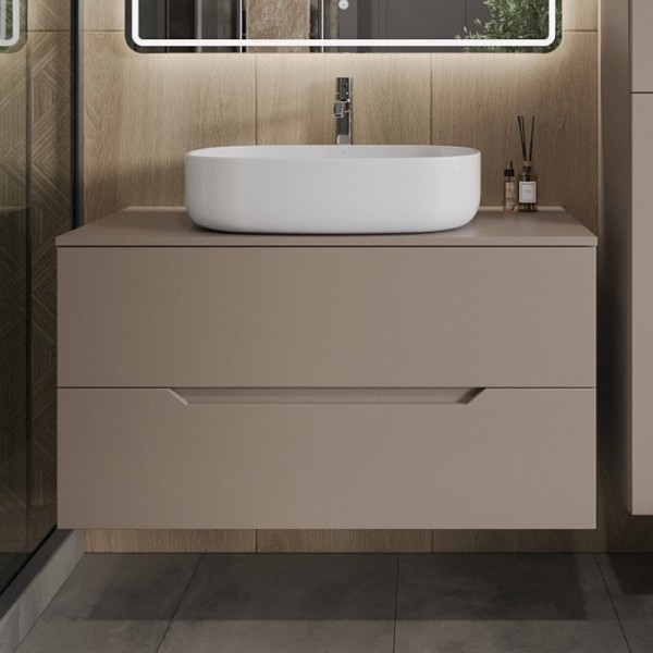 Тумба с раковиной Orange Line 100 подвесная, 2 ящика, матовый латте с раковиной B04-600W