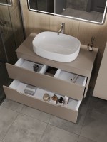 Тумба с раковиной Orange Line 100 подвесная, 2 ящика, матовый латте с раковиной B04-600W