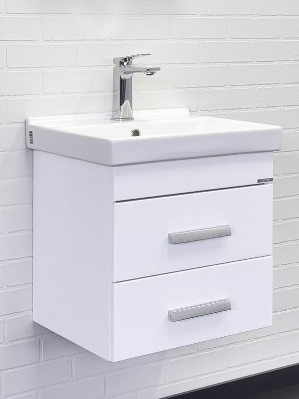 Тумба с раковиной Comforty Никосия 50П подвесная, белый глянец