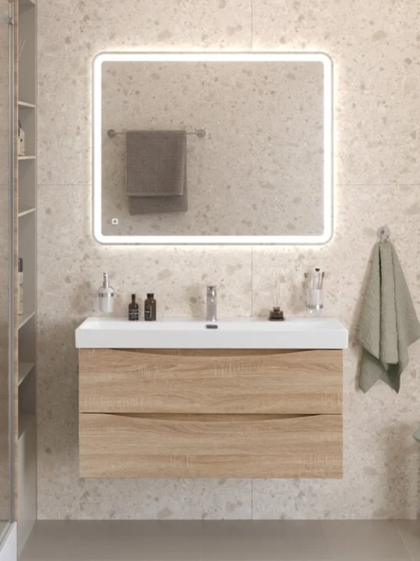 Мебель для ванной комнаты BelBagno Marino-cer-n 100 подвесная, rovere bianco, раковина BB-8078-100