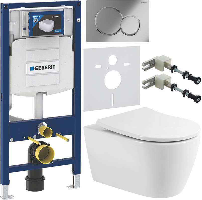 Комплект Унитаз подвесной BelBagno Marino BB105CHR безободковый + Крышка BB2031SC с микролифтом, петли хром + Инсталляция Geberit Duofix UP 320 111.300.00.5 + Кнопка Sigma 01 115.770.21.5 хром + Крепления 111.815.00.1 к стене + Звукоизоляция