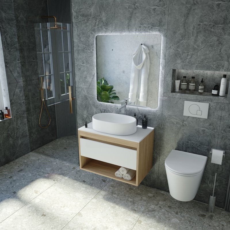 Тумба с раковиной Teymi Ritta 65 дуб эврика, матовая белая, раковина Iva 52