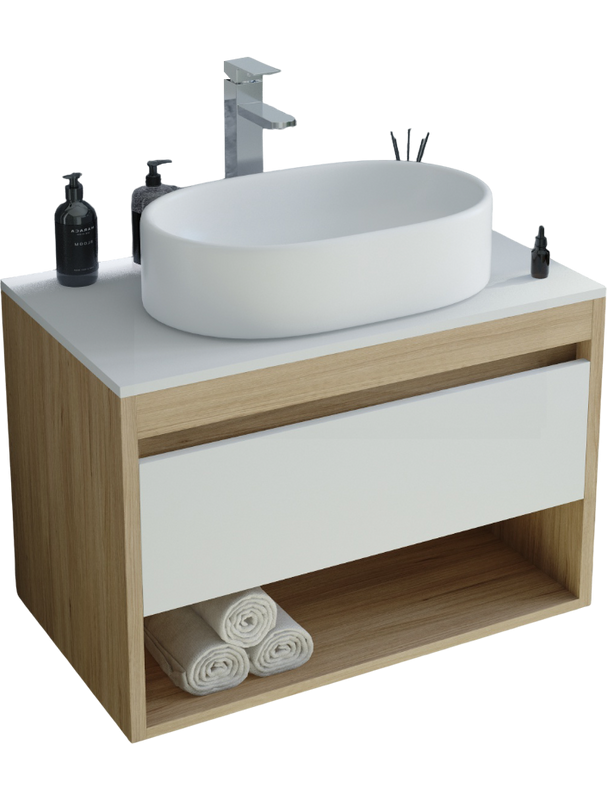 Тумба с раковиной Teymi Ritta 65 дуб эврика, матовая белая, раковина Iva 52