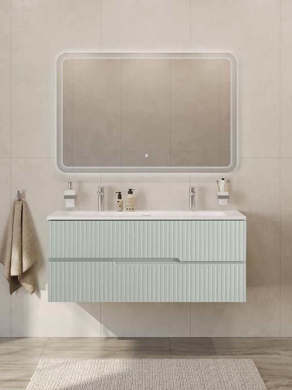 Мебель для ванной комнаты Cezares Duet-n 120 подвесная, 2 ящика, для двоих, жемчужная зеленая