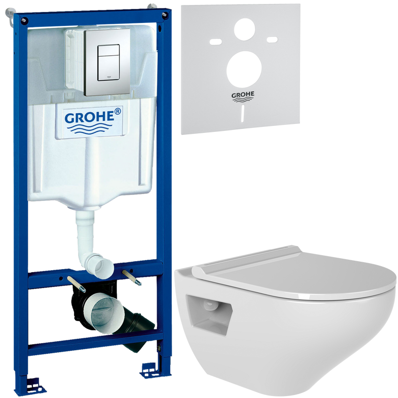 Комплект Унитаз подвесной Bien Ion безободковый, с биде + Инсталляция Grohe Rapid SL 38772001 3 в 1 с кнопкой смыва + Звукоизоляция