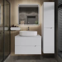 Мебель для ванной комнаты Orange Line 80 подвесная, 2 ящика, матовая белая с раковиной B08-600W