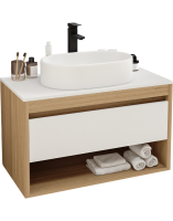 Тумба с раковиной Teymi Ritta 85 дуб эврика, матовая белая, раковина Iva 52