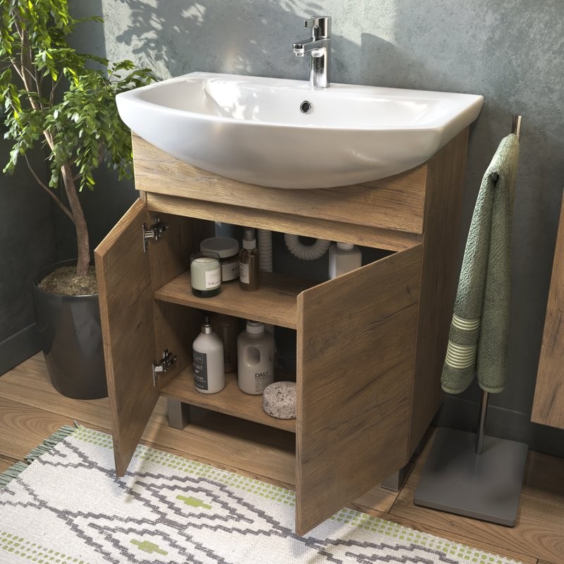 Мебель для ванной комнаты Vigo Wing 70 напольная, дуб золотой, раковина Балтика 70