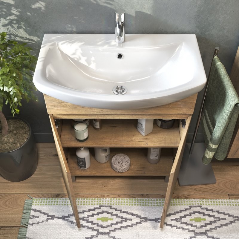 Мебель для ванной комнаты Vigo Wing 70 напольная, дуб золотой, раковина Балтика 70