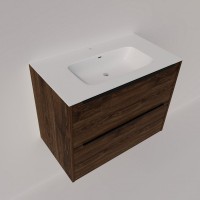 Тумба с раковиной La Fenice Tesoro 80 дуб галифакс табак, раковина-столешница Slim Line 80 см