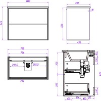Тумба с раковиной La Fenice Tesoro 80 дуб галифакс табак, раковина-столешница Slim Line 80 см