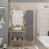 Тумба подвесная Teymi Ritta 55, ящик с доводчиком, цвет дуб эврика/графит матовый T60523