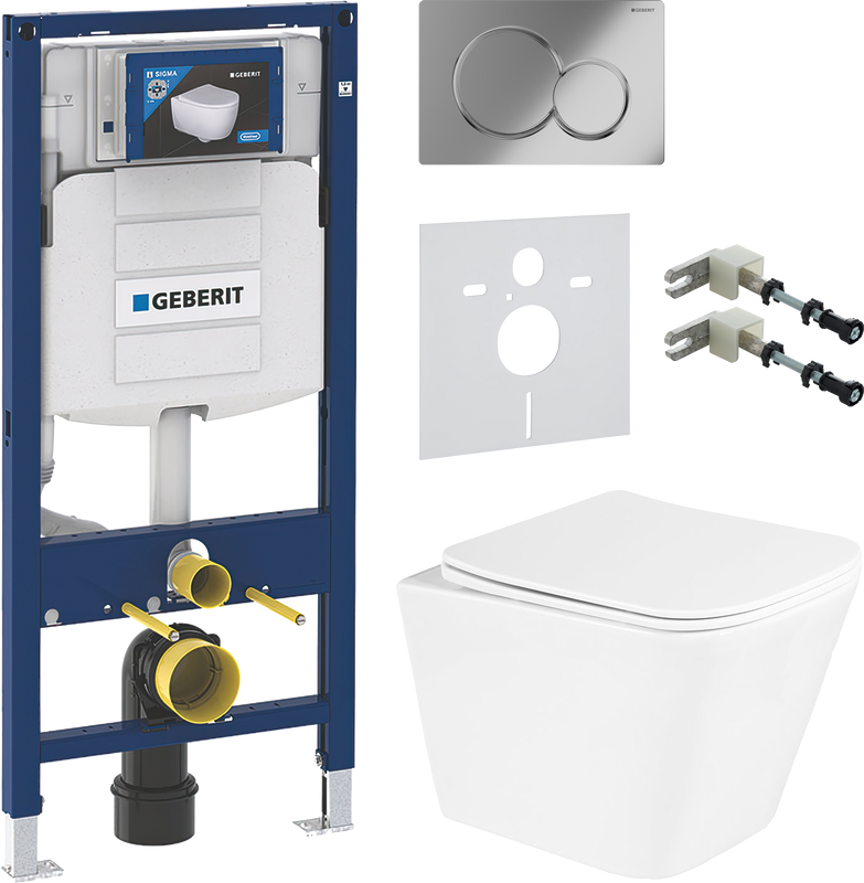 Комплект Унитаз подвесной BelBagno Due + Крепления Geberit Duofix 111.815.00.1 к стене + Звукоизоляция + Инсталляция UP 320 111.300.00.5 + Кнопка Sigma 01 115.770.21.5 хром