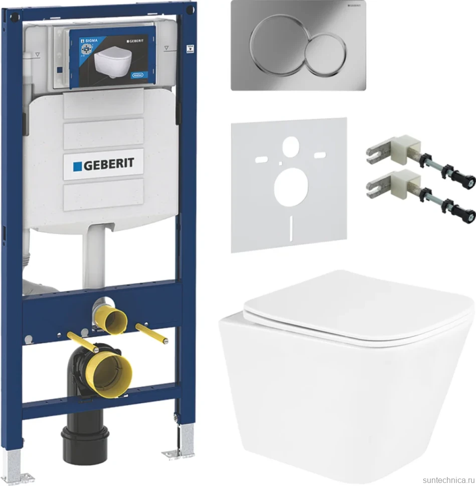 Комплект Унитаз подвесной BelBagno Due + Крепления Geberit Duofix 111.815.00.1 к стене + Звукоизоляция + Инсталляция UP 320 111.300.00.5 + Кнопка Sigma 01 115.770.21.5 хром