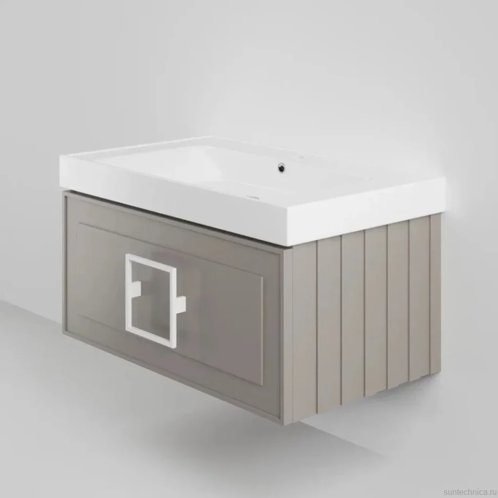 Тумба под раковину La Fenice CUBO Cappuccino бежевая матовая 80 см Черная ручка