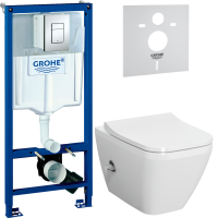 Комплект Унитаз подвесной VitrA Integra Square 7082B003-7209 с функцией биде + Крышка Integra Square 191-003-009 с микролифтом + Инсталляция Grohe Rapid SL 38772001 3 в 1 с кнопкой смыва + Звукоизоляция