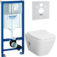 Комплект Унитаз подвесной VitrA Integra Square 7082B003-7209 с функцией биде + Крышка Integra Square 191-003-009 с микролифтом + Инсталляция Grohe Rapid SL 38772001 3 в 1 с кнопкой смыва + Звукоизоляция