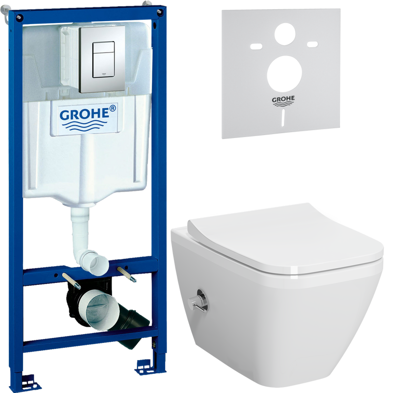 Комплект Унитаз подвесной VitrA Integra Square 7082B003-7209 с функцией биде + Крышка Integra Square 191-003-009 с микролифтом + Инсталляция Grohe Rapid SL 38772001 3 в 1 с кнопкой смыва + Звукоизоляция
