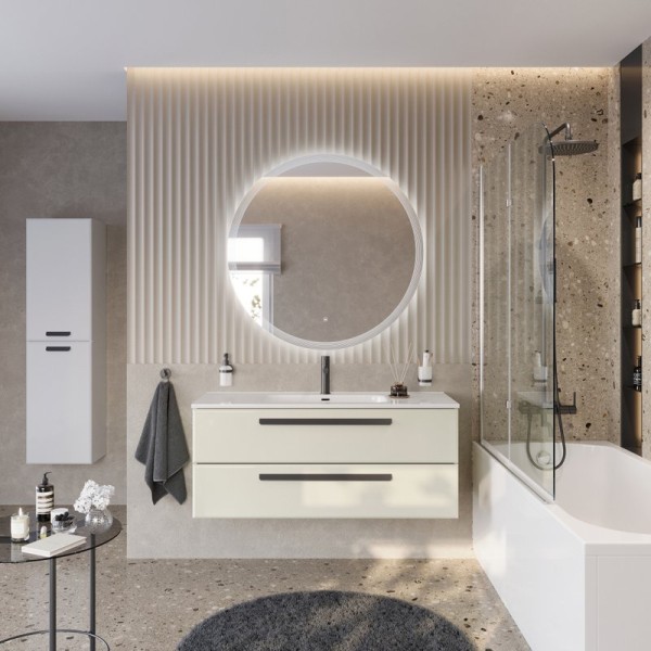 Мебель для ванной комнаты Cezares Eco Cer-N 120 брашированная альпака, раковина Duet 120, ручки матовые черные