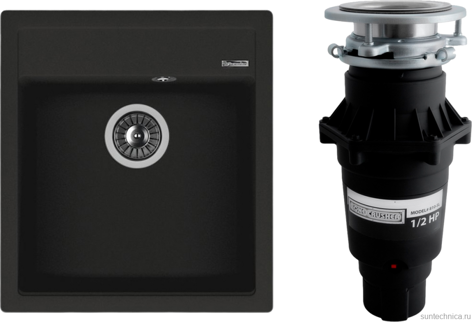 Комплект Мойка Florentina Липси 460 антрацит + Измельчитель Bone Crusher BC 810-SL Slim Line