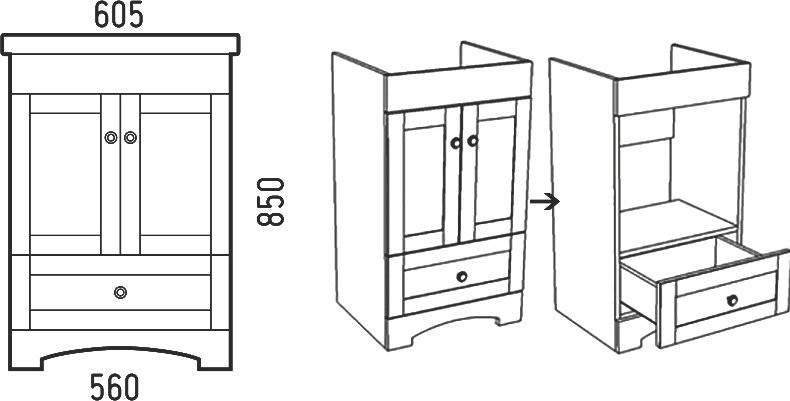 Тумба под раковину без столешницы Corozo Техас 60, напольная