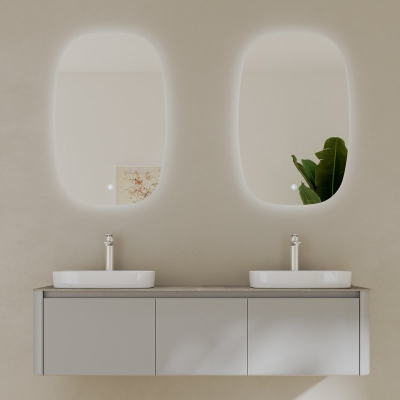 Тумба с раковиной Black&White 160 подвесная, глянцевая серая, две раковины