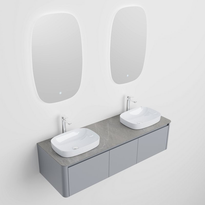 Тумба с раковиной Black&White 160 подвесная, глянцевая серая, две раковины