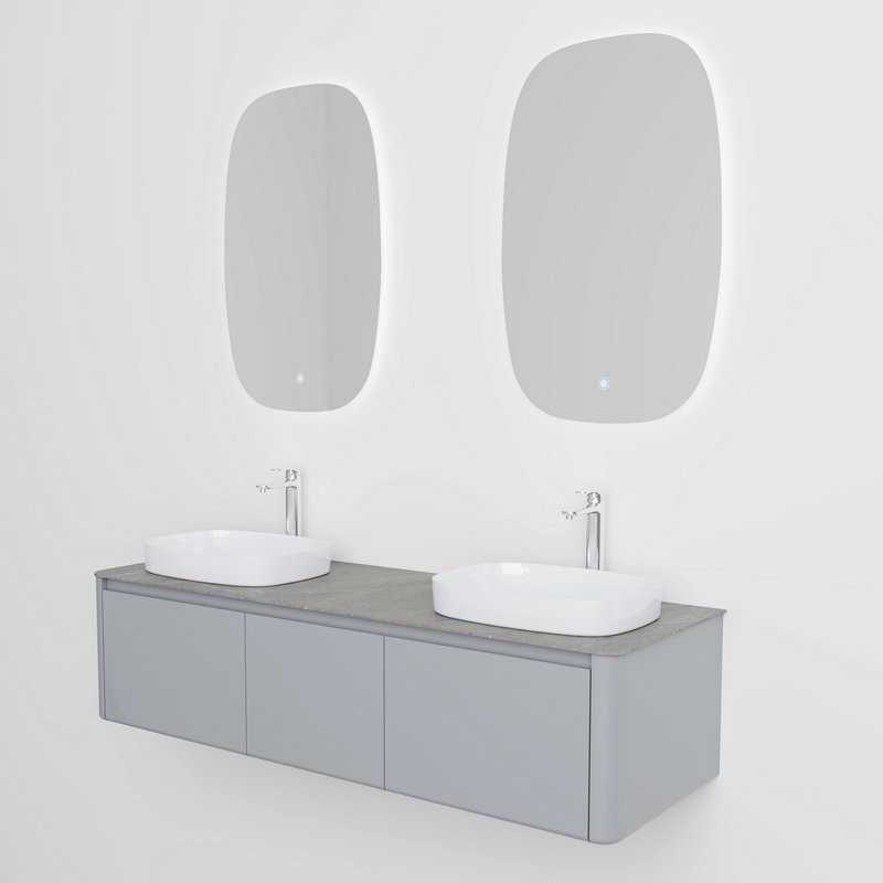 Тумба с раковиной Black&White 160 подвесная, глянцевая серая, две раковины