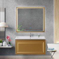 Зеркало Cezares Interni 100x90 с подсветкой, с антизапотевателем, брашированное золото