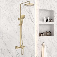Душевая стойка Vincea Desire VSFS-1D1TBG с термостатом, брашированное золото