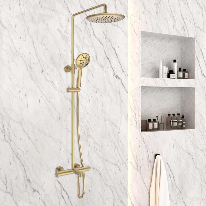 Душевая стойка Vincea Desire VSFS-1D1TBG с термостатом, брашированное золото