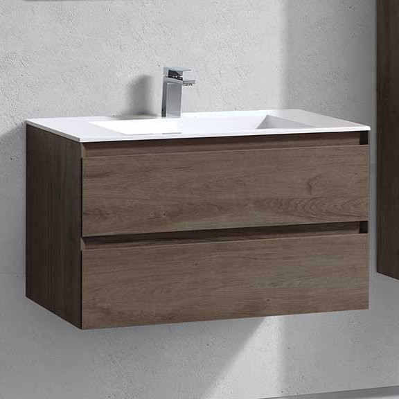 Тумба с раковиной Vincea Luka 80 2 ящика, темный дуб