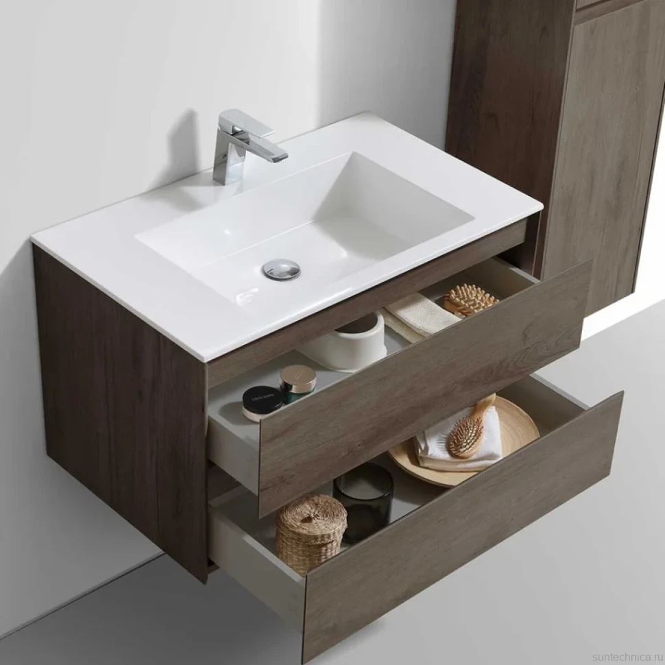 Тумба с раковиной Vincea Luka 80 2 ящика, темный дуб