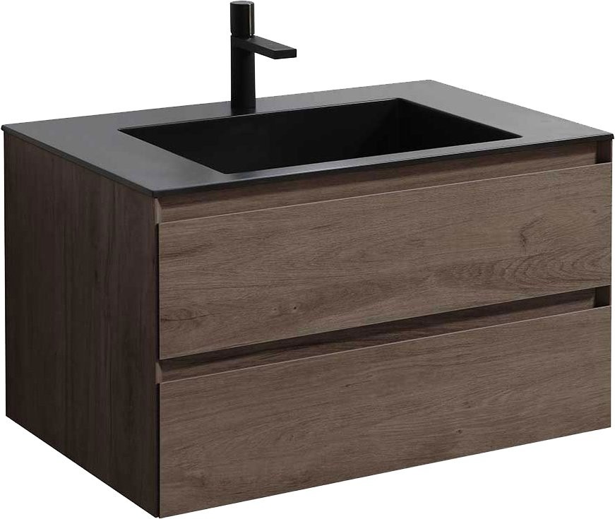 Тумба с раковиной Vincea Luka 80 2 ящика, темный дуб