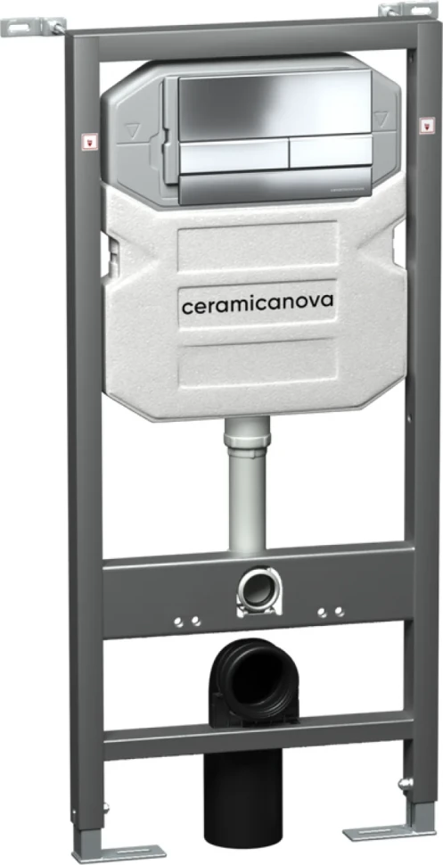 Комплект Унитаз подвесной Ceramicanova Metropol CN4002 безободковый, с микролифтом + Инсталляция Envision CN1002CH + Кнопка Flat, хром