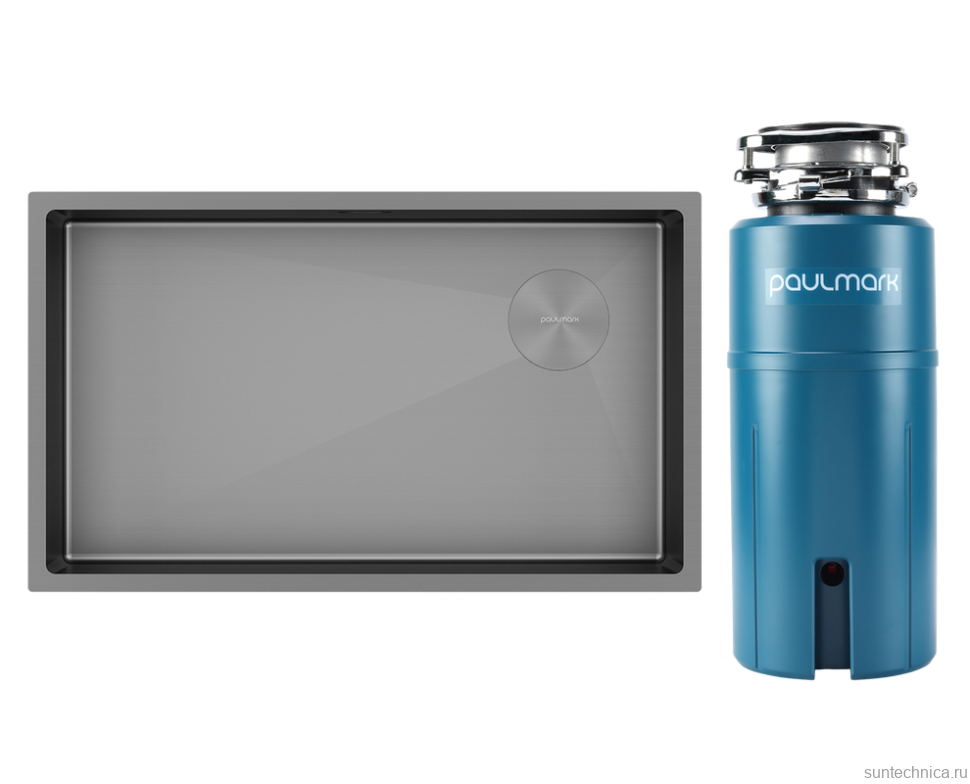 Комплект Мойка Paulmark Next-Skew PM887444-MG серый матовый + Измельчитель Intenso