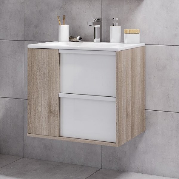 Тумба под раковину AQUATON Бостон 60 дуб эврика, белый глянец