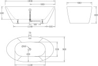 Акриловая ванна BelBagno BB68-1800 180x90 см, отдельностоящая, белая, овальная, с каркасом, со сливом-переливом